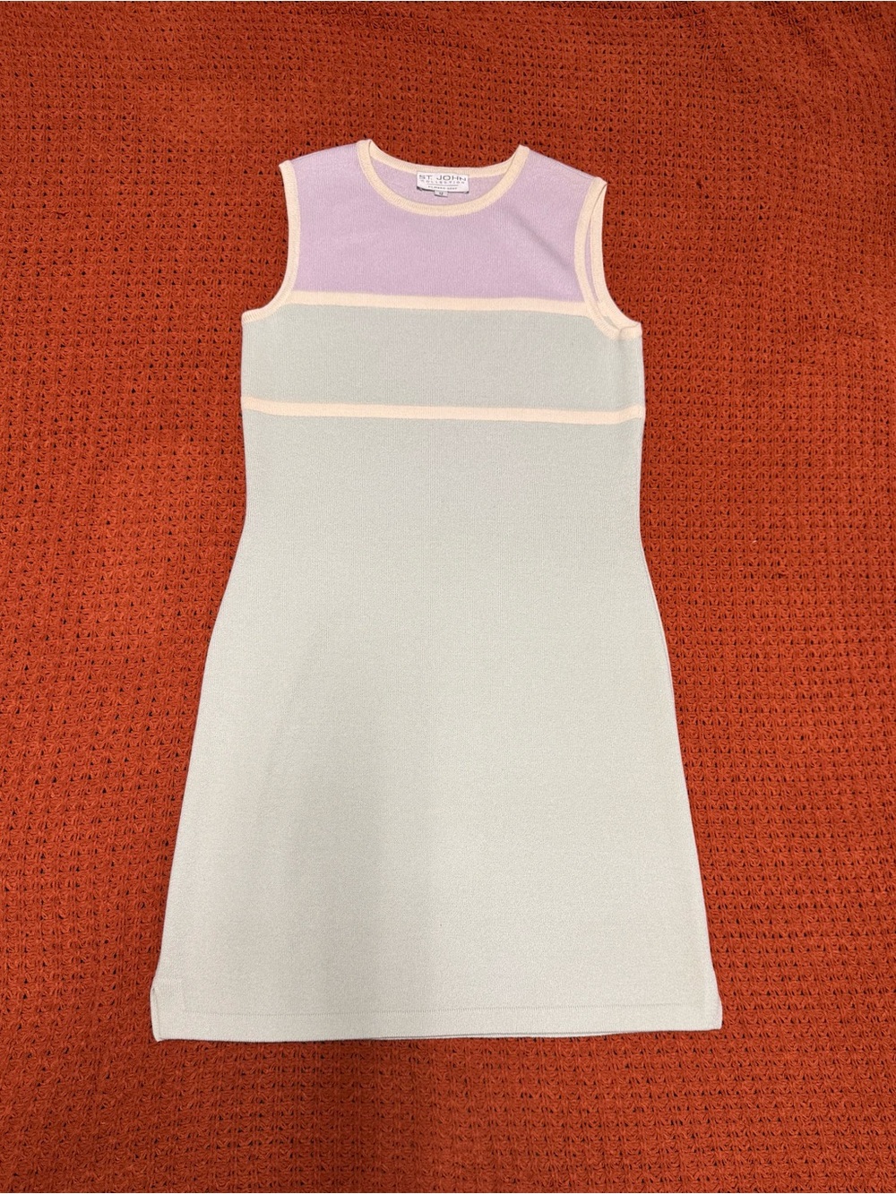 St. John Lavender & Cream Sleeveless Knit Mini Dress